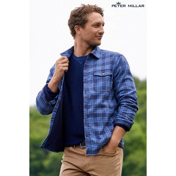 Peter Millar Other - Peter Millar Tailgate Fleece Lined Flannel Plaid Button Up Blue Size XL H12651